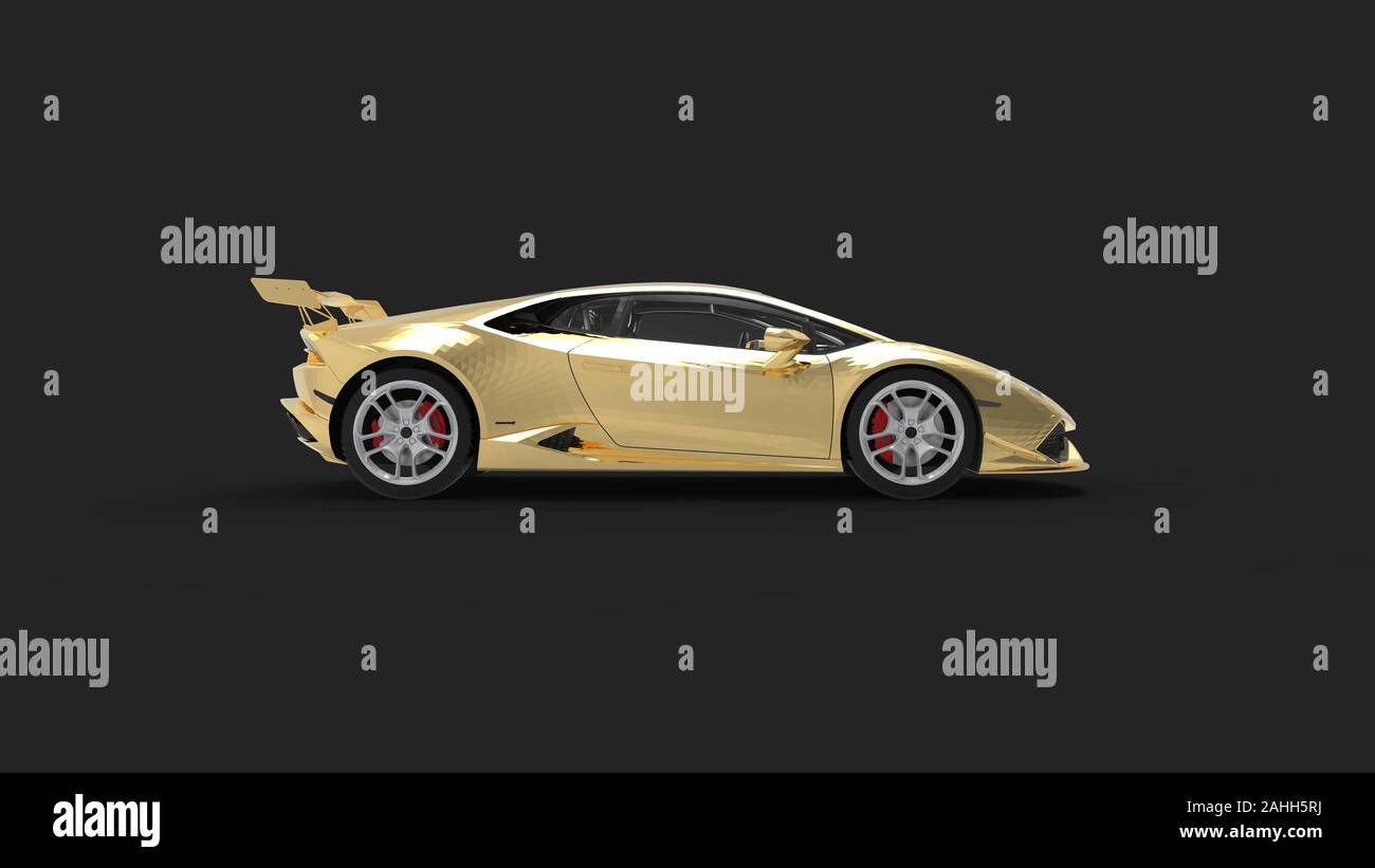 3d rendering of a golden sports car isolated in black background Stock ...