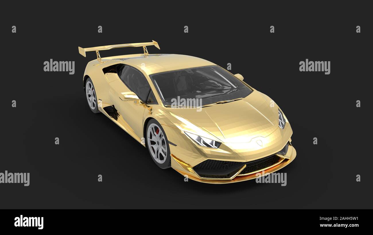 3d rendering of a golden sports car isolated in black background Stock ...