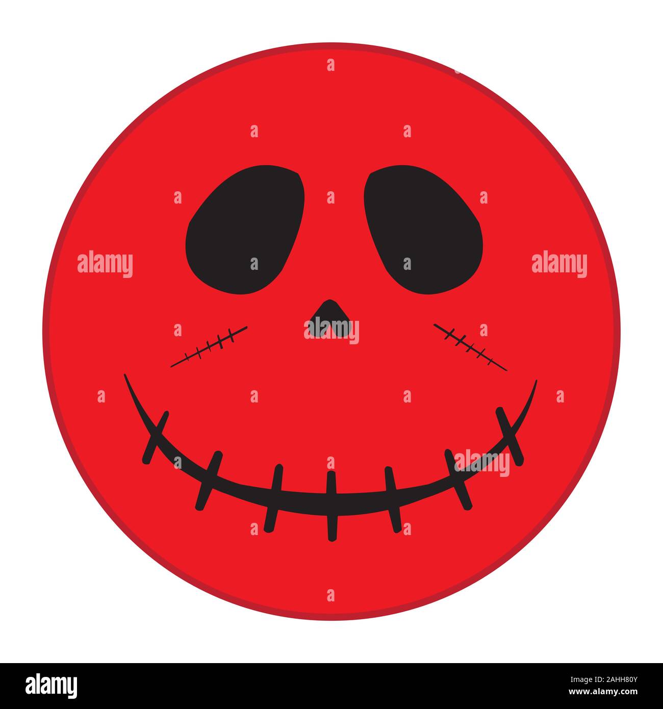An evil zombie smile red face button isolated on a white background Stock Vector