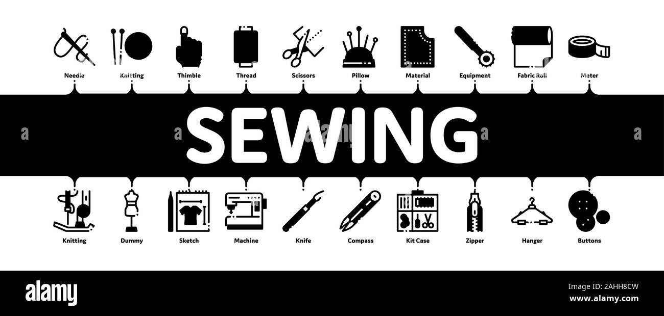 Sewing And Needlework Minimal Infographic Banner Vector Stock Vector