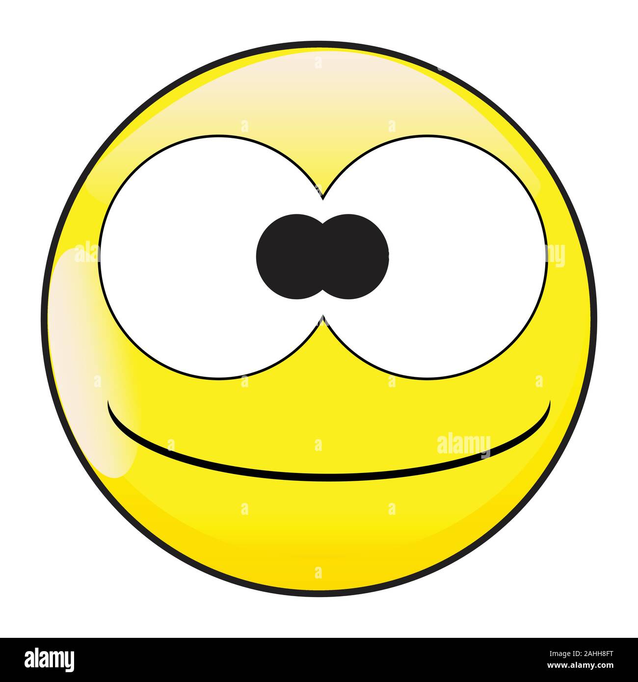 A big eyed happy silly and stupid smiling smile face button isolated on a white background Stock Vector