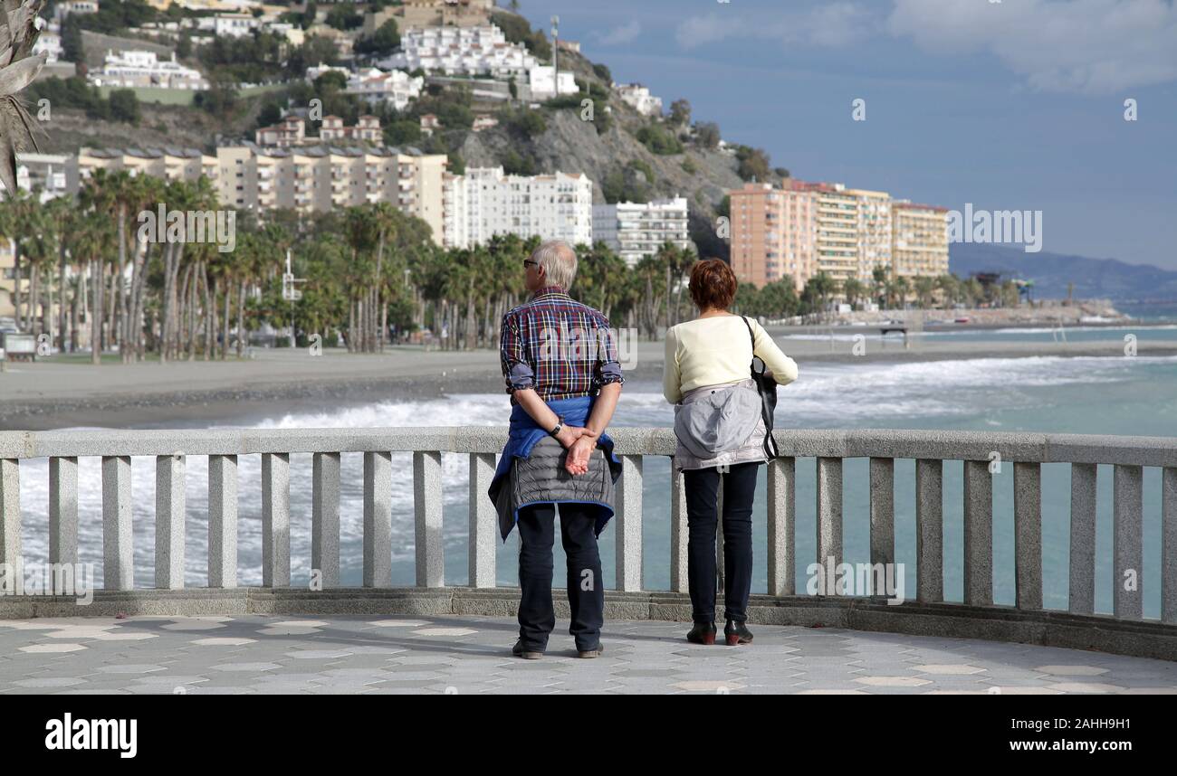 Almunecar with sunny and warm winters.A good reason for many older people to spend the winter here. Stock Photo
