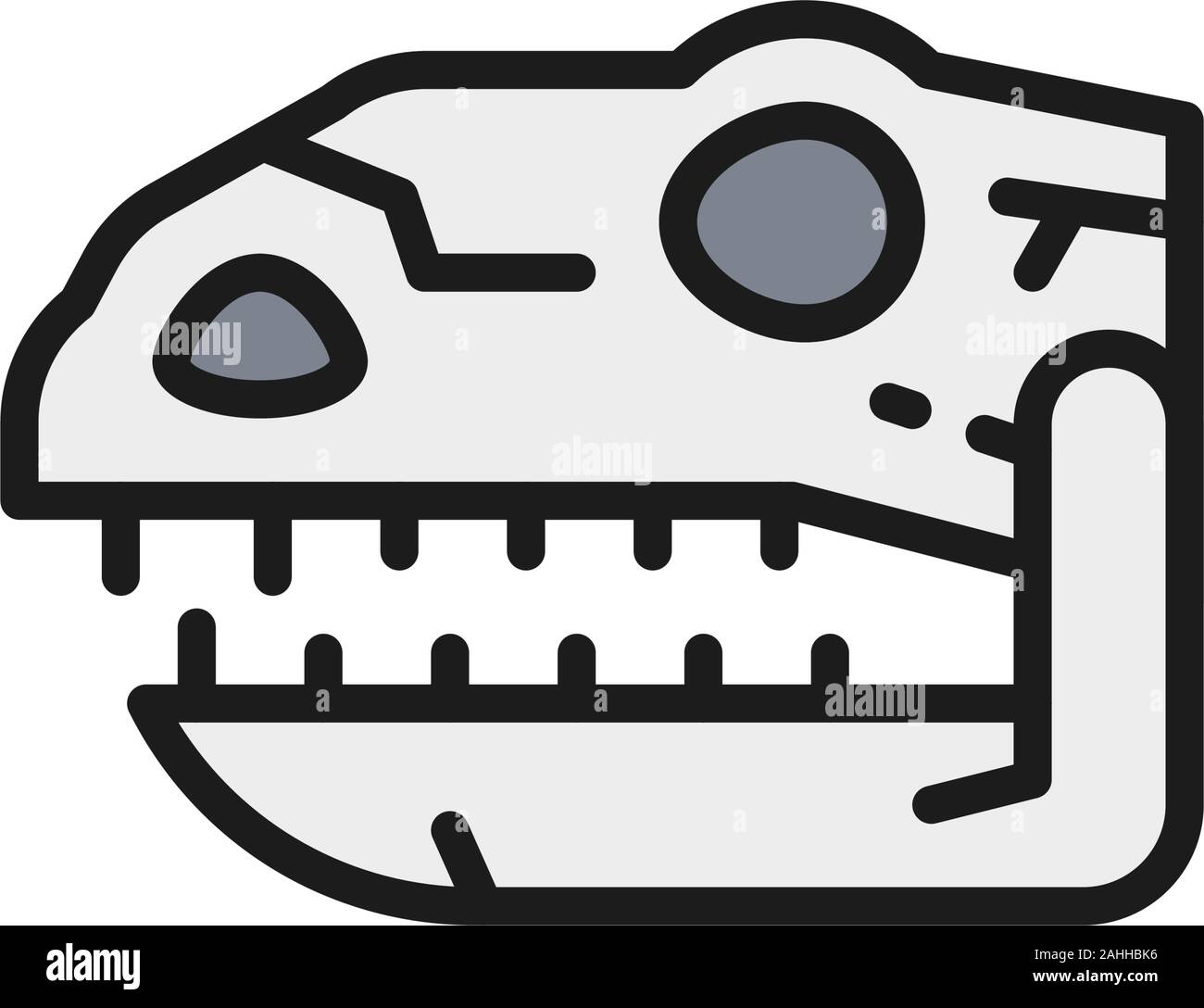 Tyrannosaurus skull, t-rex head, dinosaur bones flat color line icon. Stock Vector