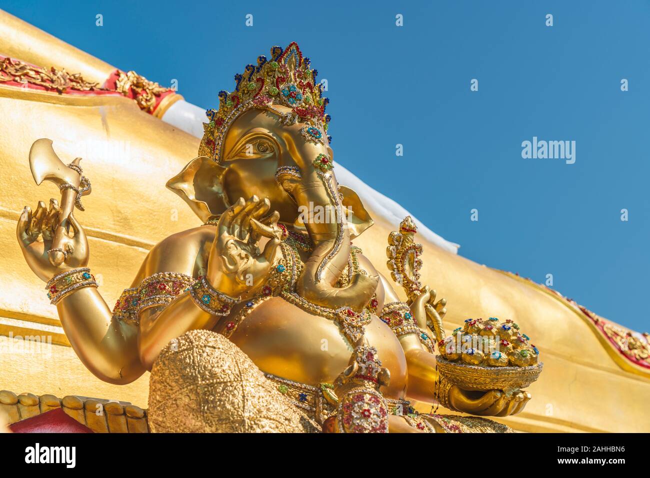 Chiang Mai, Thailand - Dec 26, 2019 : Beautiful golden Ganesha at Wat Phra That Doi Kham or Phra That Doi Kham Temple. Stock Photo