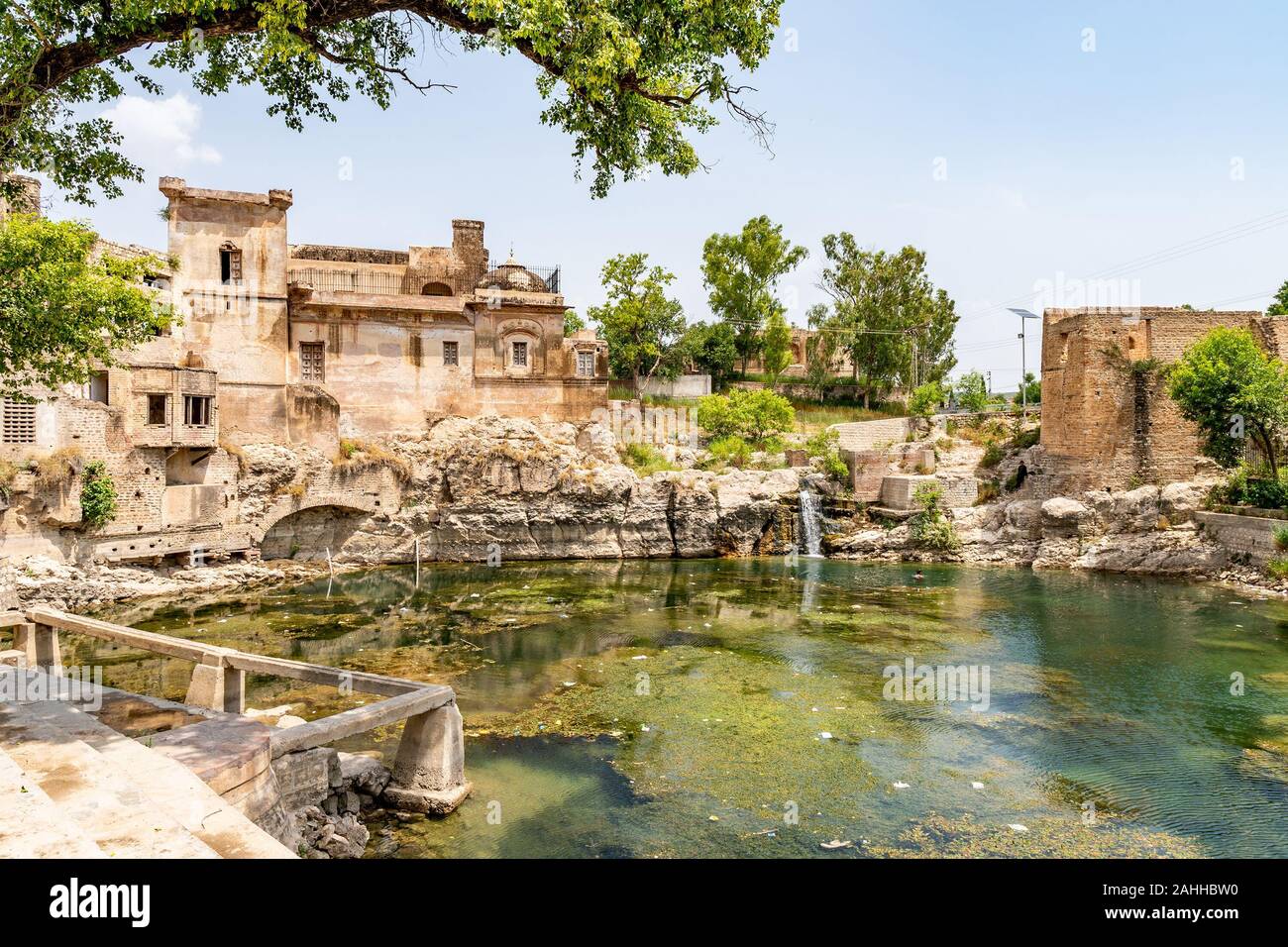 Chakwal Qila Katas Raj Hindu Temples Dedicated to Shiva Picturesque View of the Pond on a Sunny Blue Sky Day Stock Photo