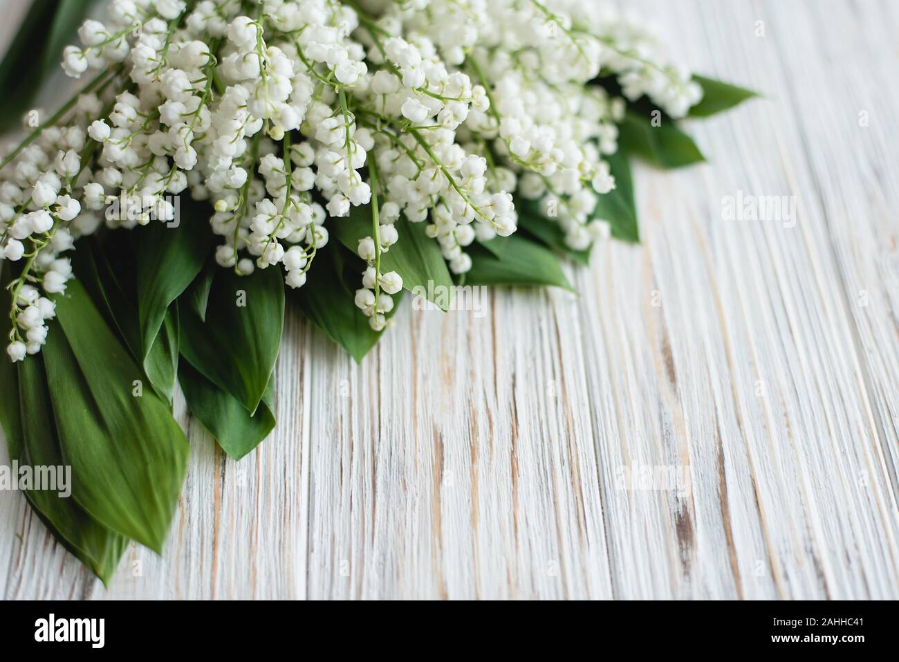 may-lily on wooden background. A bouquet of lilies of the valley on ...