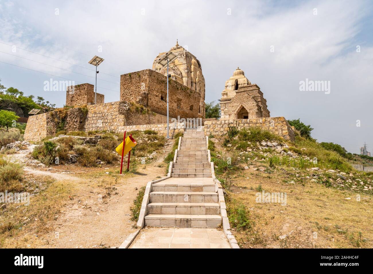 Chakwal Qila Katas Raj Hindu Temples Dedicated to Shiva Picturesque View of Shrines on a Sunny Blue Sky Day Stock Photo