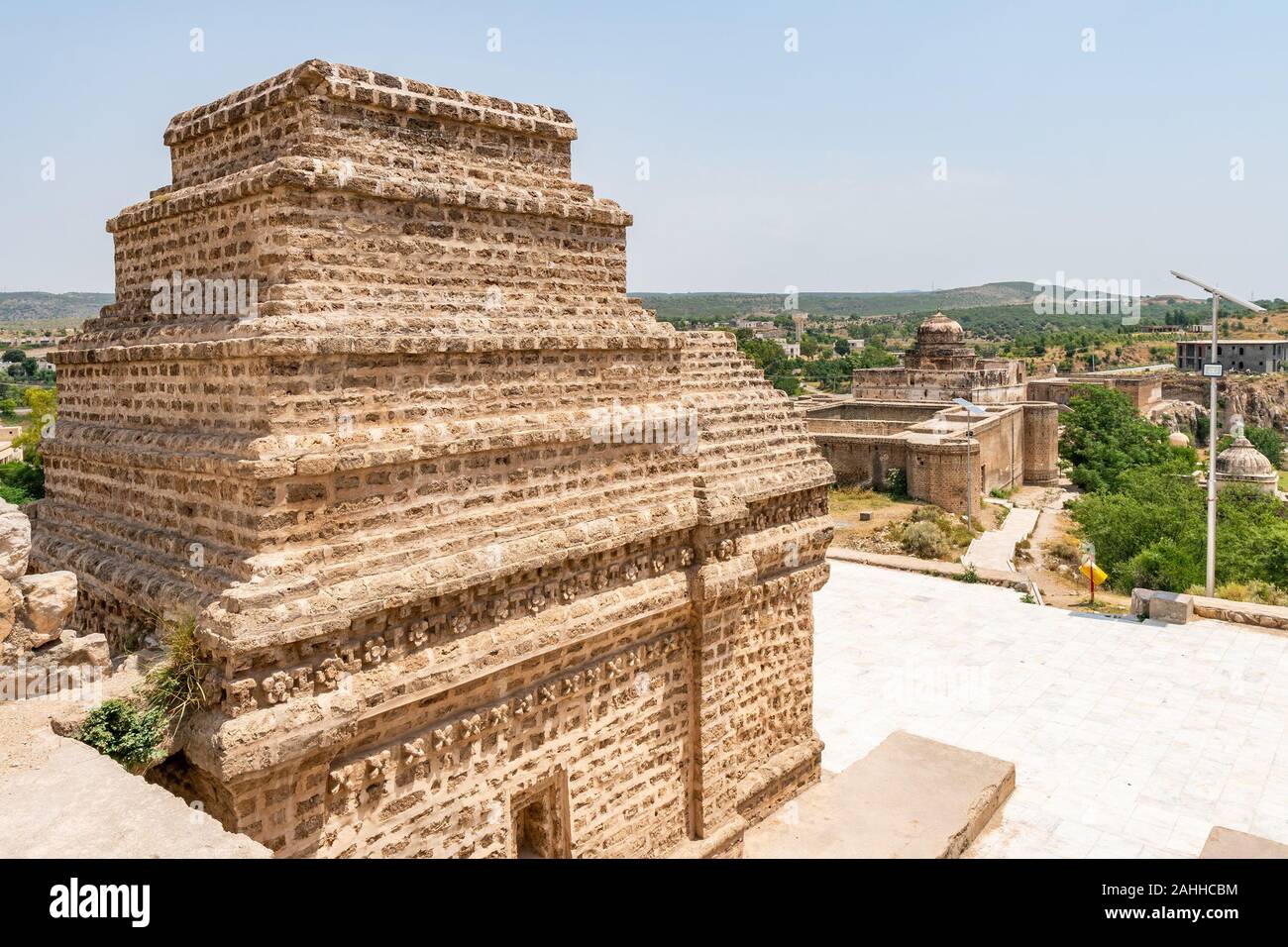 Chakwal Qila Katas Raj Hindu Temples Dedicated to Shiva Picturesque View of Shrines on a Sunny Blue Sky Day Stock Photo