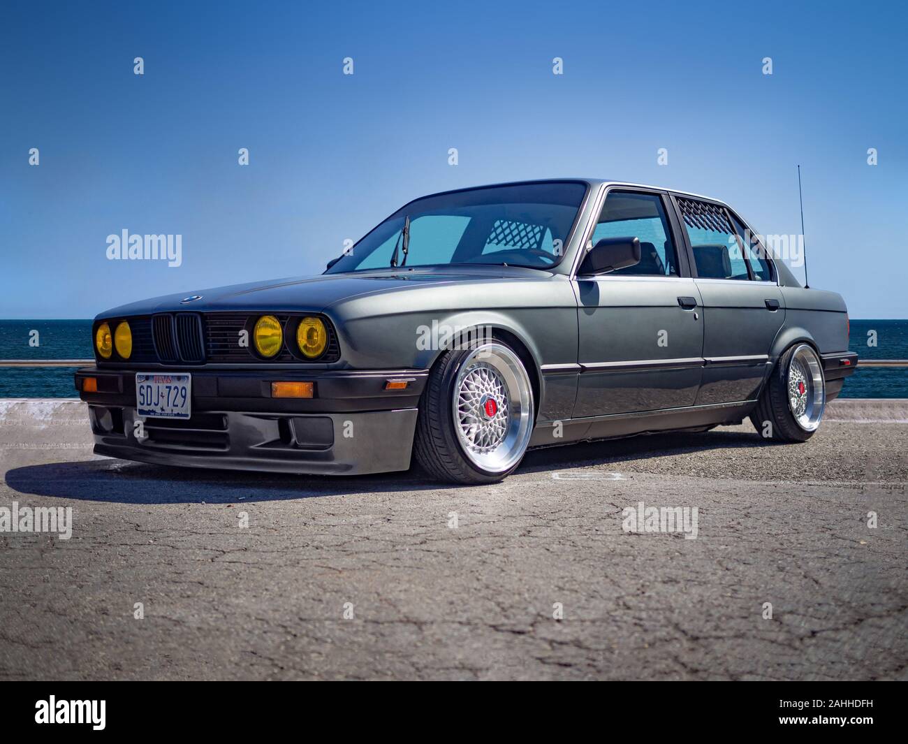 BARCELONA, SPAIN-SEPTEMBER 29, 2019: BMW 3 Series (E30) four-door sedan (Second generation of BMW 3 Series) Stock Photo