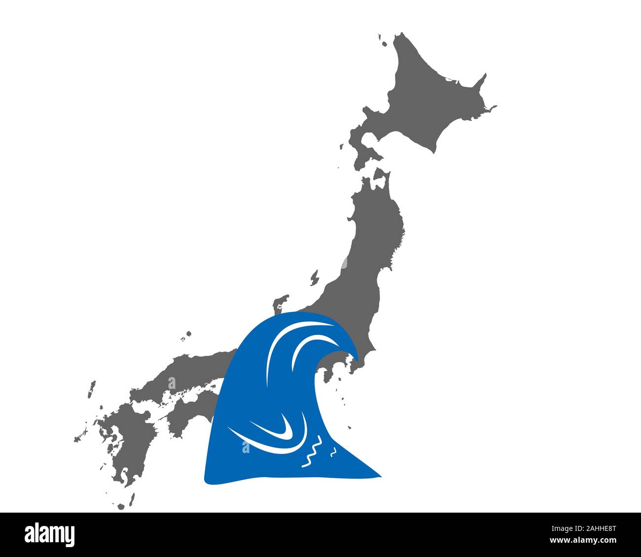 Map of Japan and tsunami symbol Stock Photo