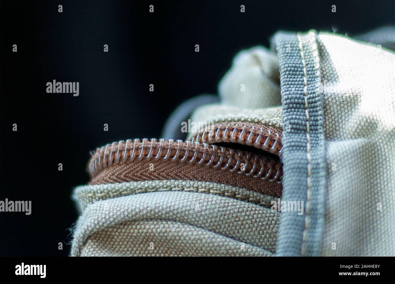 Close Up of a Zipper on a Rugged Tote Stock Photo