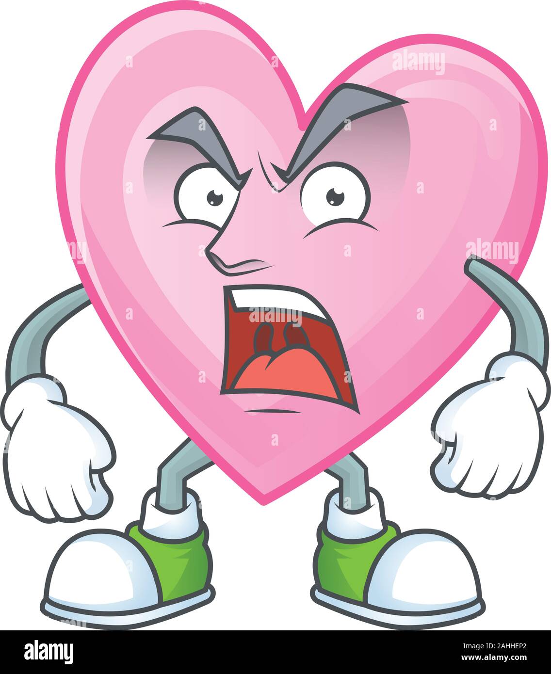 Funny angry cat face with a pink heart nose Vector Image