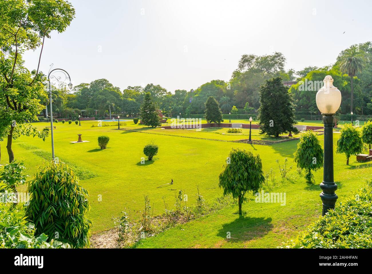 Lahore Bagh-e-Jinnah Park Picturesque View of Garden with Trees on a Sunny Blue Sky Day Stock Photo