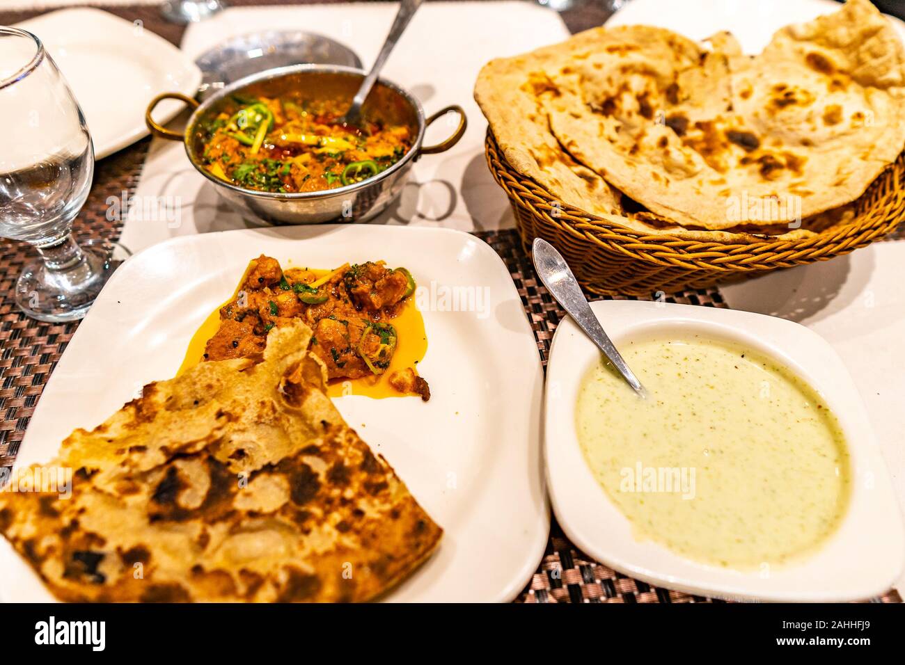 Traditional Mouthwatering Pakistani Common Lamb Curry with Roti Bread