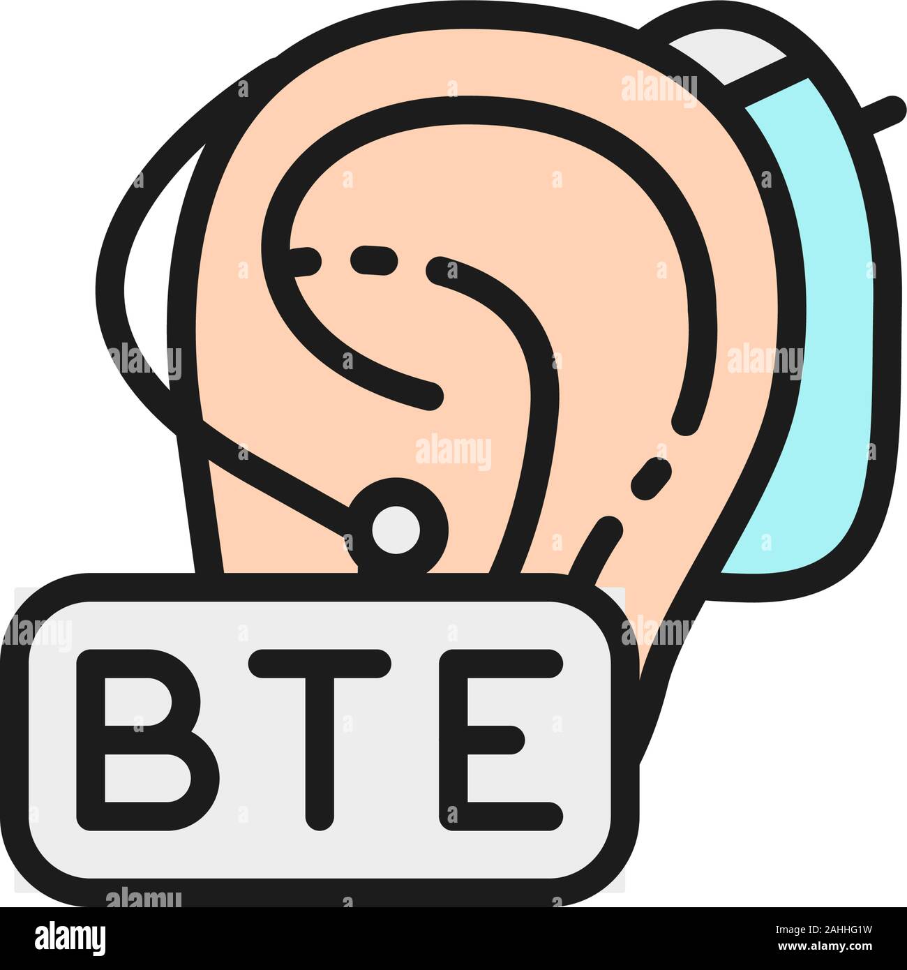 Behind the Ear Hearing Aid, BTE flat color line icon. Stock Vector