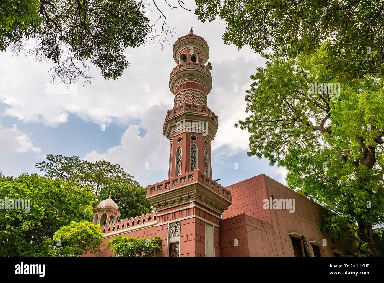Lahore Jamia Masjid Quba Mosque Picturesque Breathtaking View of Minaret on a Cloudy Day Stock Photo