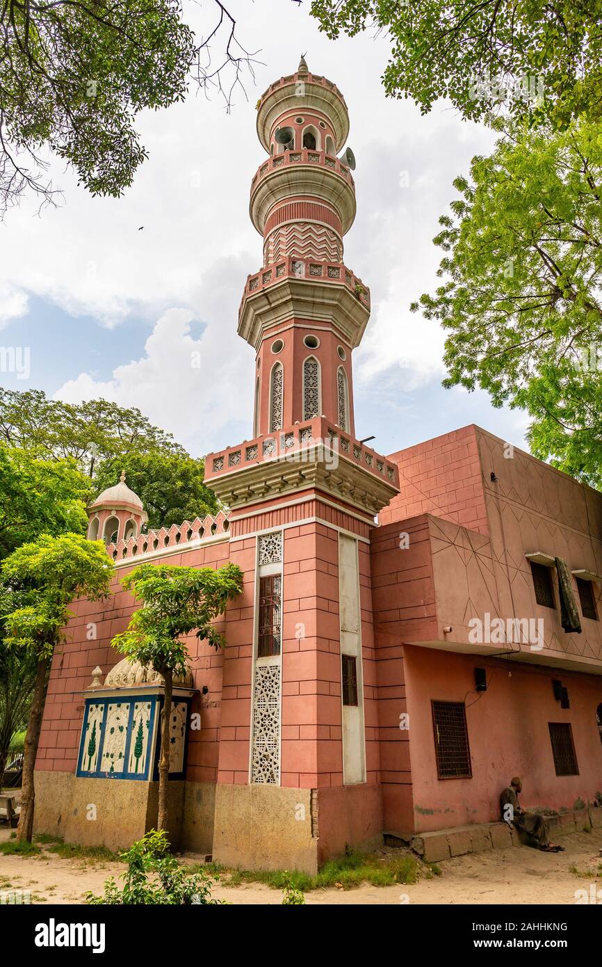 Lahore Jamia Masjid Quba Mosque Picturesque Breathtaking View of Minaret on a Cloudy Day Stock Photo