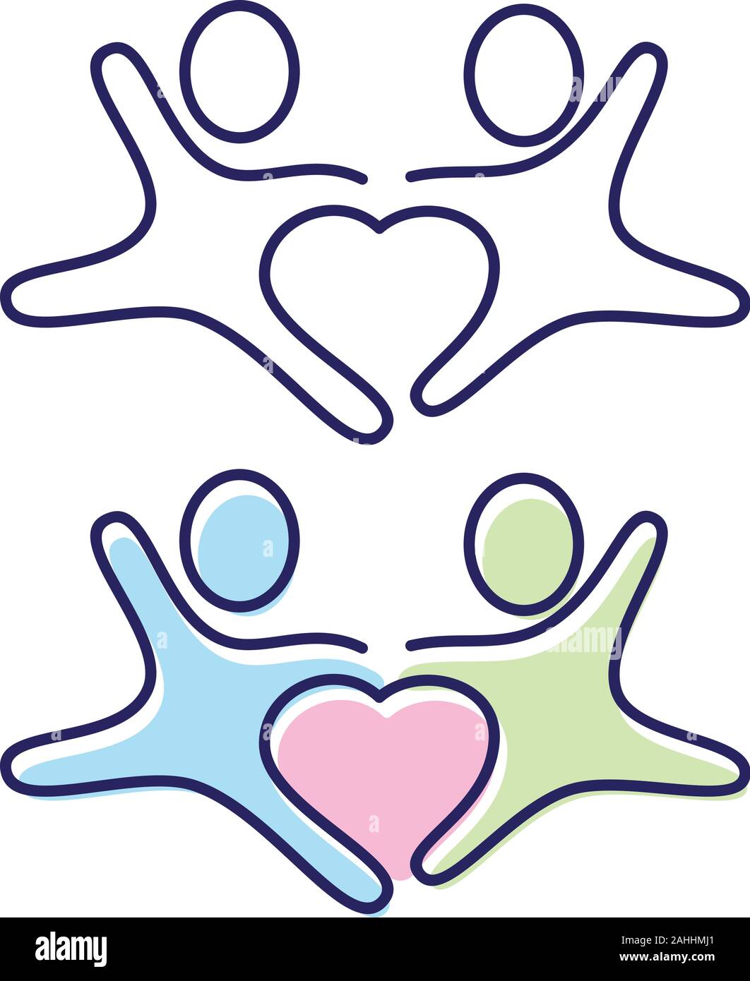 Vector two people holding hands icon symbol with love in the middle ...