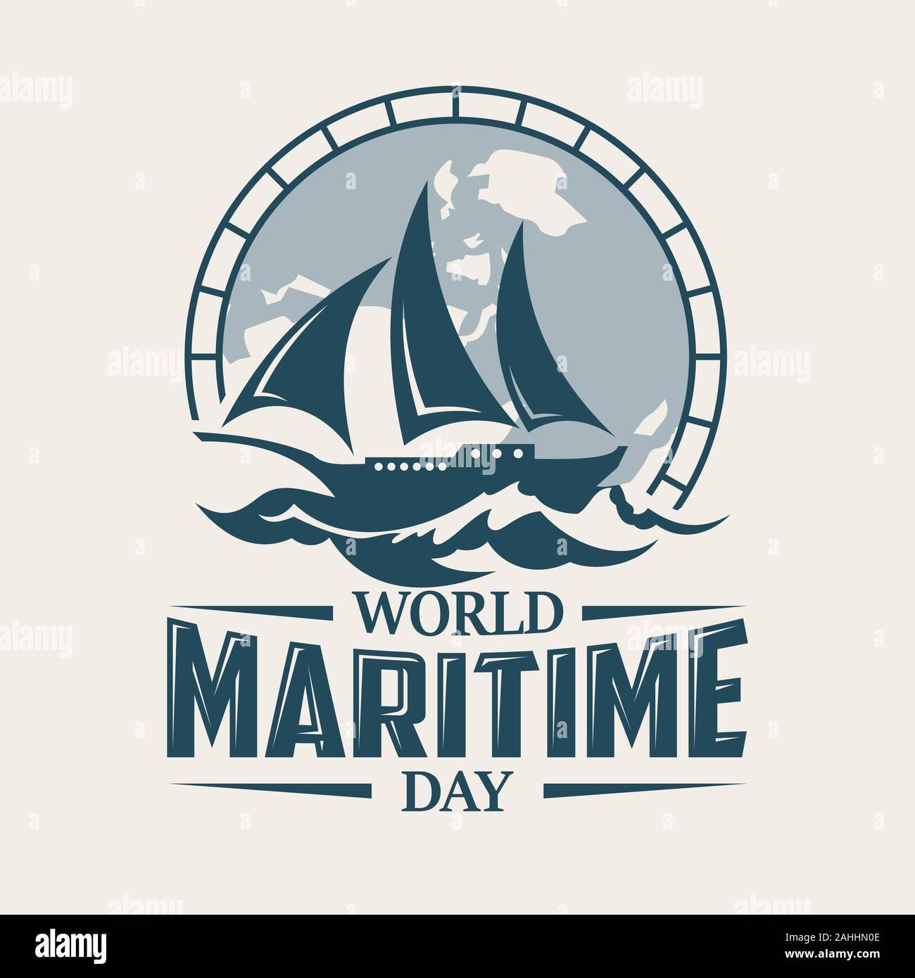 World Maritime Day with sailboat in old style background emblem. Holidays around the world of maritime day. Vector illustration EPS.8 EPS.10 Stock Vector