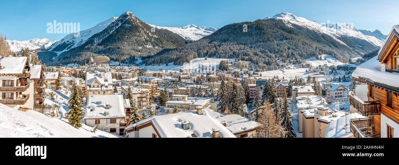 City view at Davos Dorf in Winter, Grisons, Switzerland Stock Photo