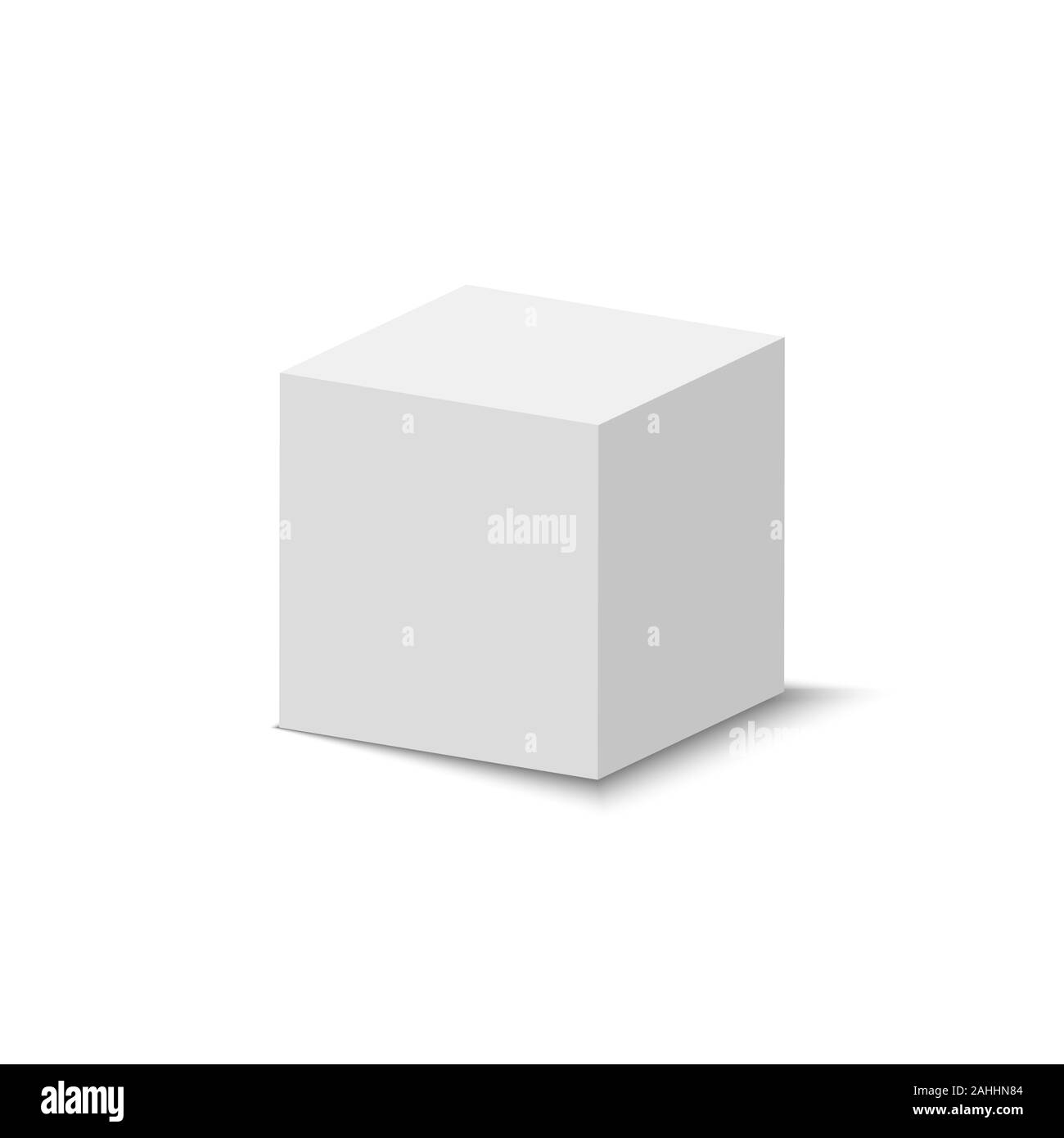 White cube. 3D abstract box with shadow. Geometric paper square empty package. Gift box or shoebox. Stock Vector