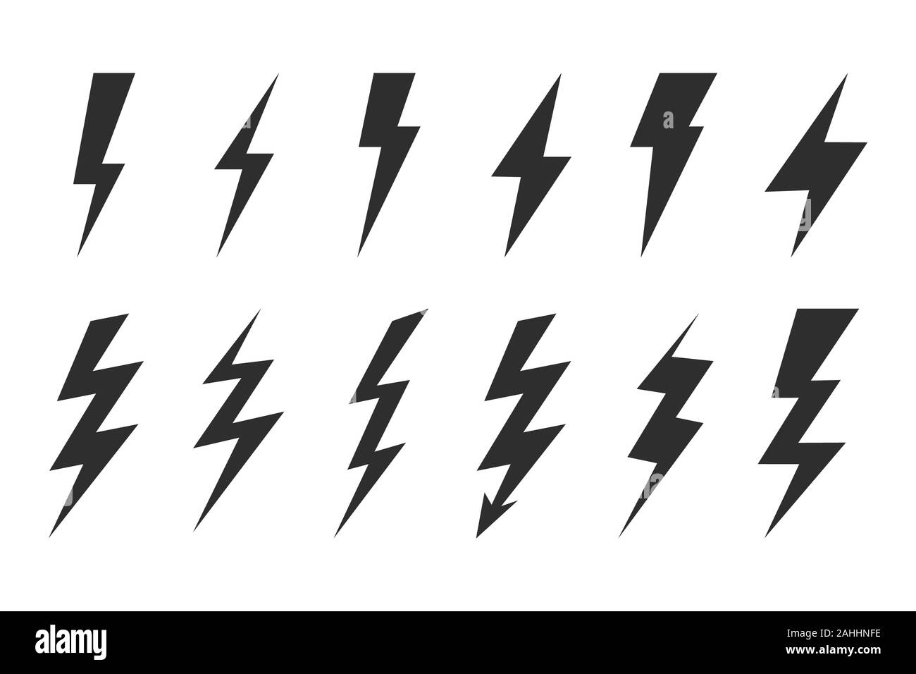 Thunder and bolt lighting elements. Flash icons set. Elestric blitz. thunderbolt on white background Stock Photo