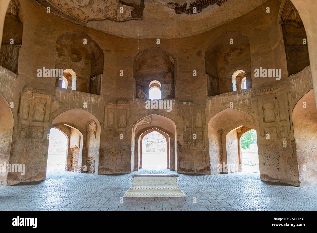 Lahore Shahdara Bagh Jahangir's Tomb Picturesque Interior View of Asif Khan Mausoleum on a Sunny Blue Sky Day Stock Photo