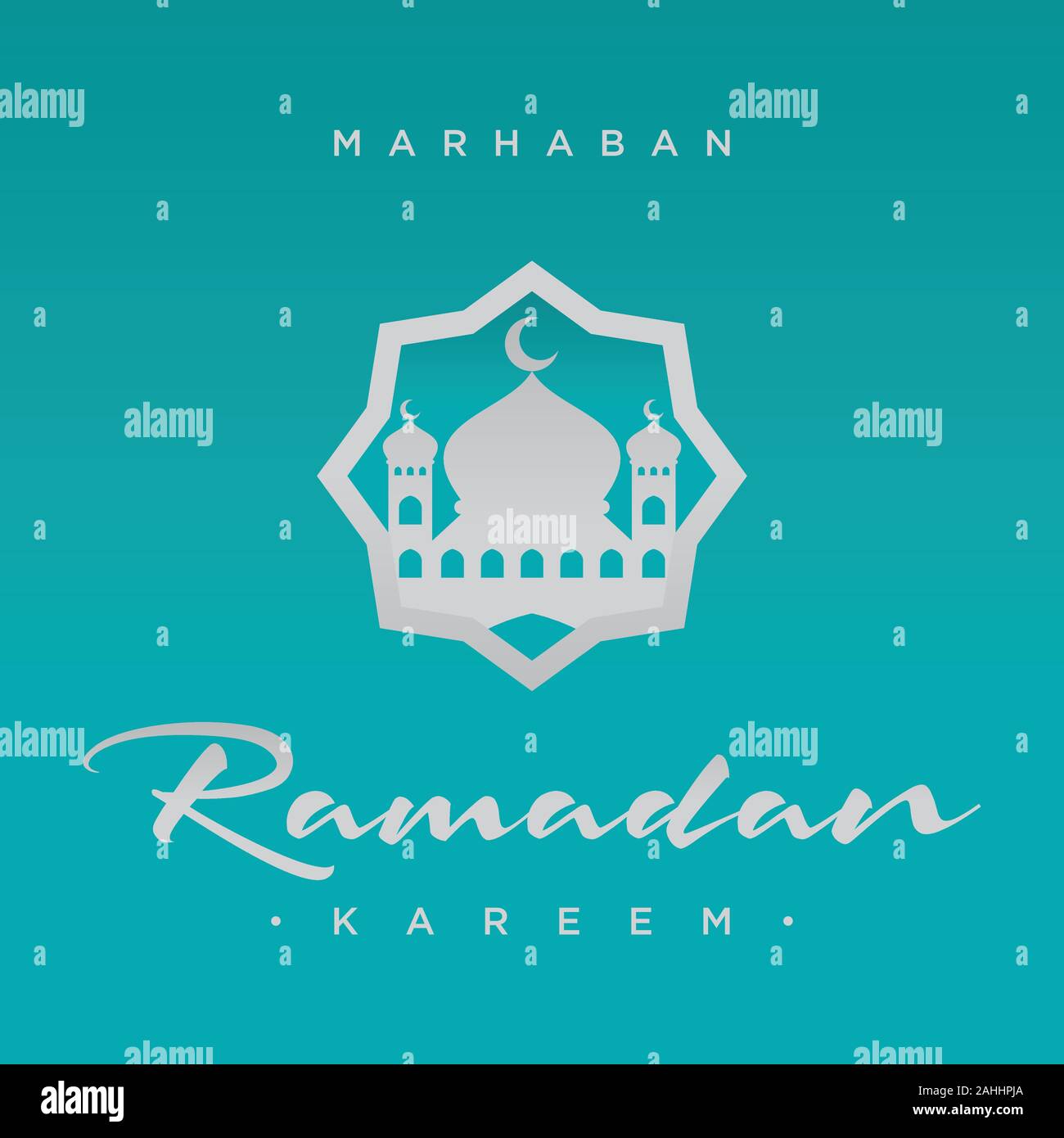 Letter vector ramadan kareem with mosque symbol on the blue background. Emblem background in theme ramadan kareem. Vector illustration EPS.8 EPS.10 Stock Vector