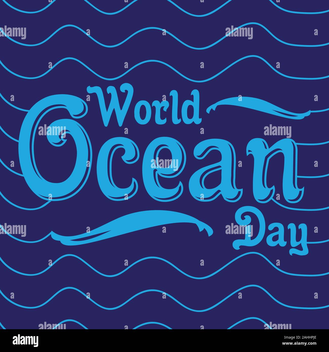 Word letter world ocean day with line wave on the blue background. World environment day element design. Vector illustration EPS.8 EPS.10 Stock Vector