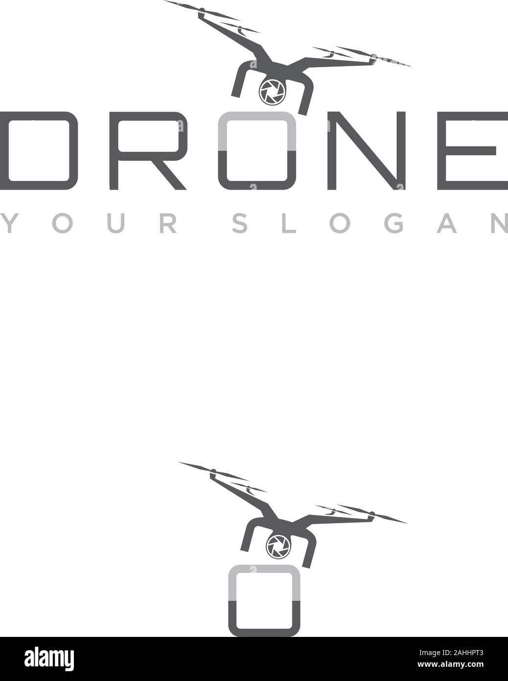 Design flying drone on the font o for your best business symbol. Drone symbol design element. Vector illustration EPS.8 EPS.10 Stock Vector