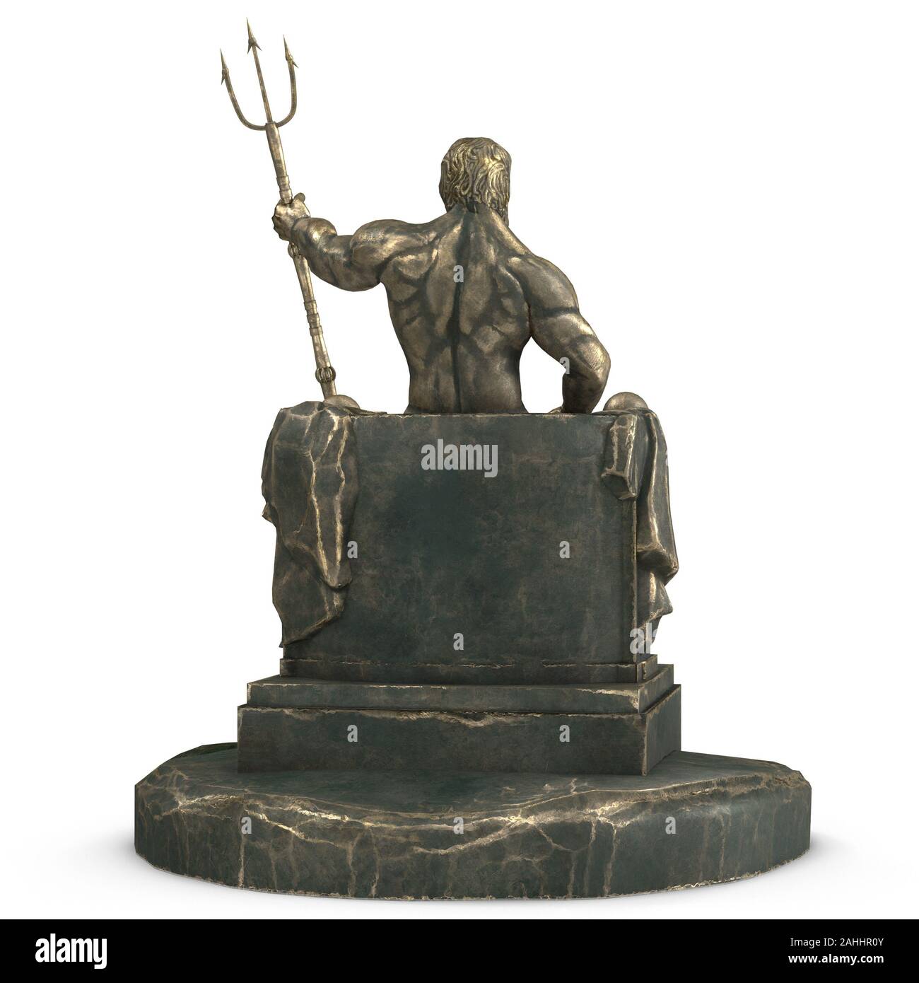 Bronze statue of the Greek god Poseidon on an isolated white background