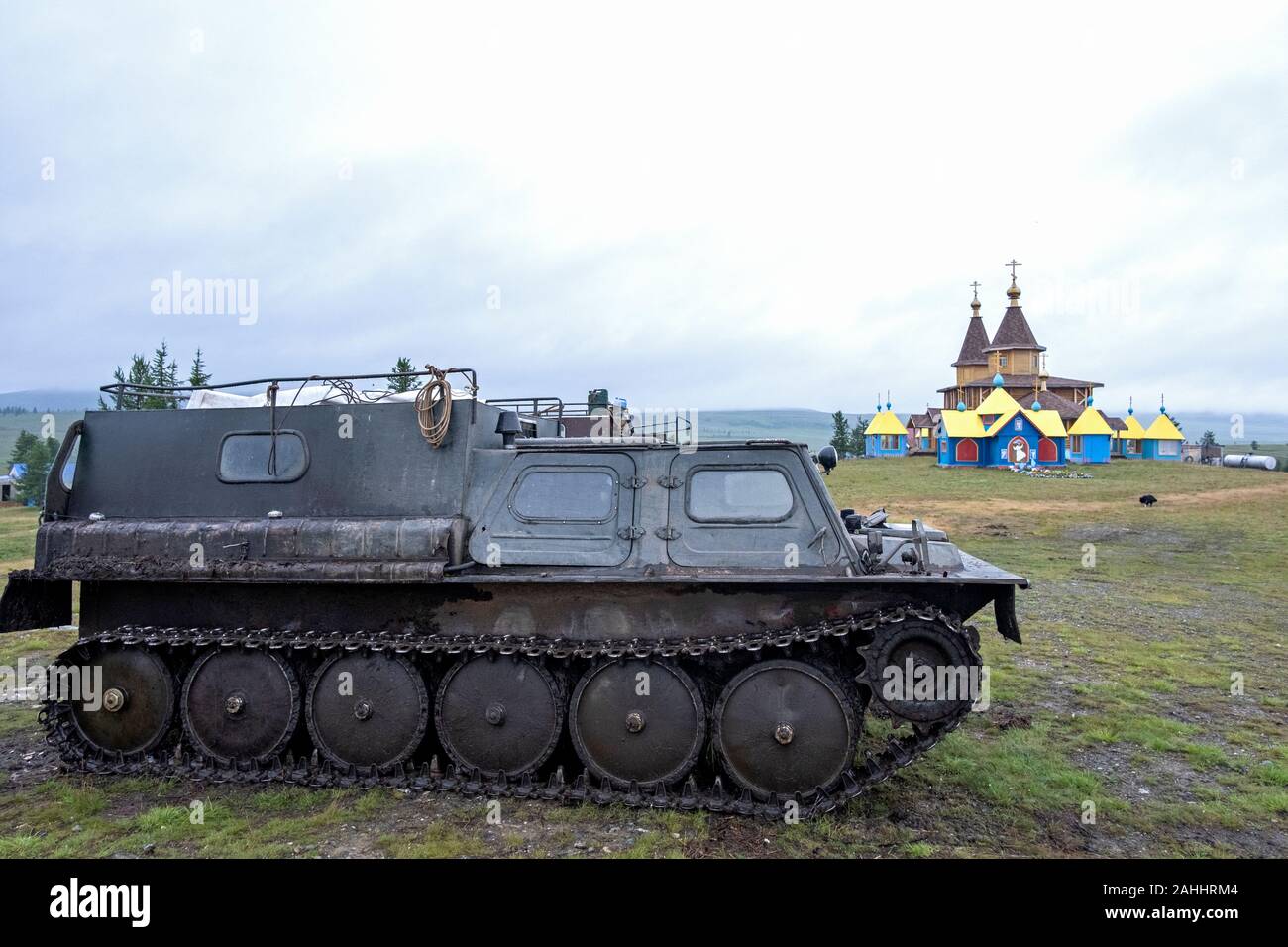 A Gazushka is parked in  in the Land of Hope Nenet camp, Siberia, Russia Stock Photo