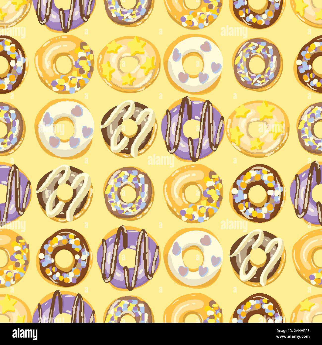 Glazed Donuts seamless pattern. Bakery Vector illustration. Top View ...