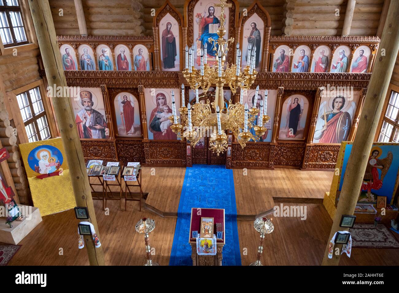 Interior of Saint Michael the Archangel church in the Land of Hope Nenet camp, Siberia, Russia Stock Photo