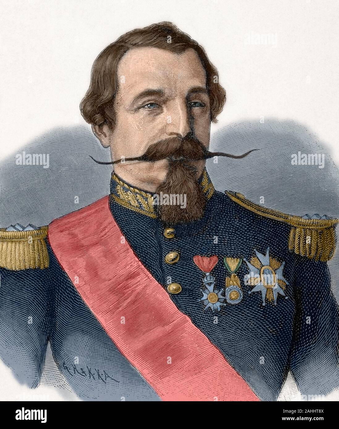 Napoleon III (Charles-Louis Napoleon Bonaparte) (Paris,1808-Chislehurst,1873). First elected president of the French Second Republic in 1848. French emperor (1852-1870) as Napoleon III. His father was Louis Bonaparte, brother of Napoleon Bonaparte. His mother was Hortense de Beauharnais. Engraving. Later colouration. Stock Photo