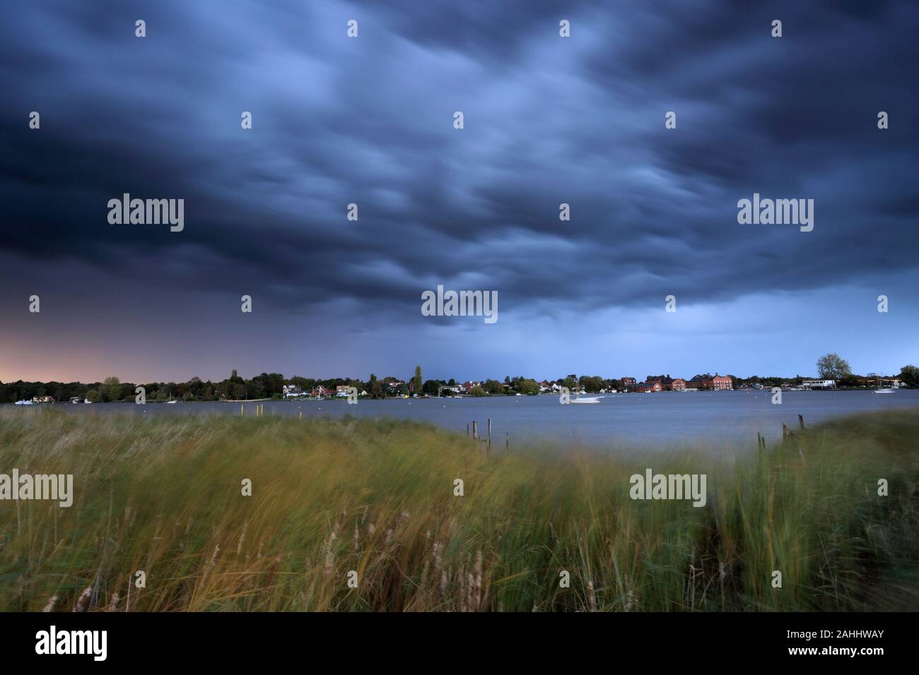 Storm clouds over Oulton Broad, Lowestoft town, Suffolk county, England Stock Photo
