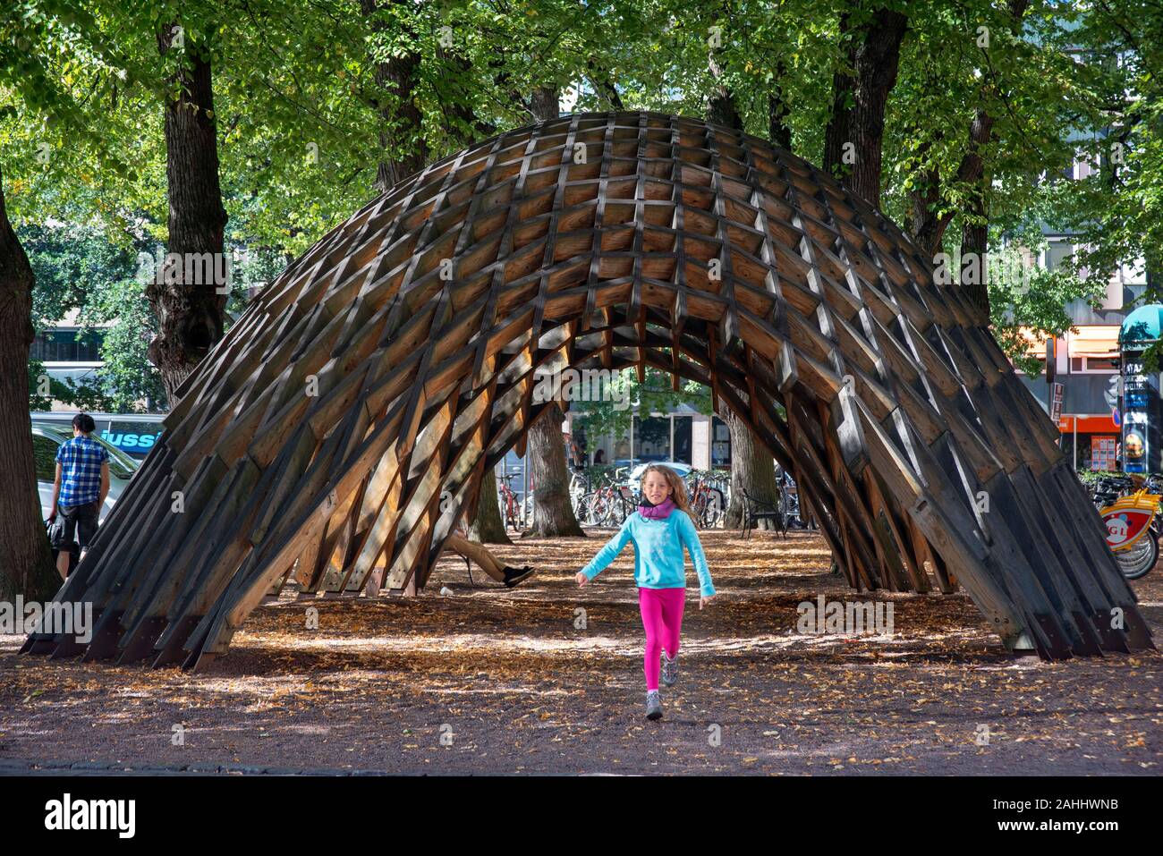 Wood structure of Venice Biennale 2012: New Forms in Wood display now at the city Hall Park at Turku.  European capital of culture 2011 was held at 19 Stock Photo
