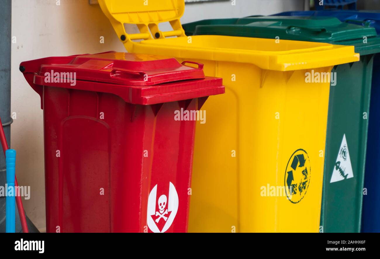 Garbage Trash Bins for collecting a recycle materials. Garbage trash bins for waste segregation