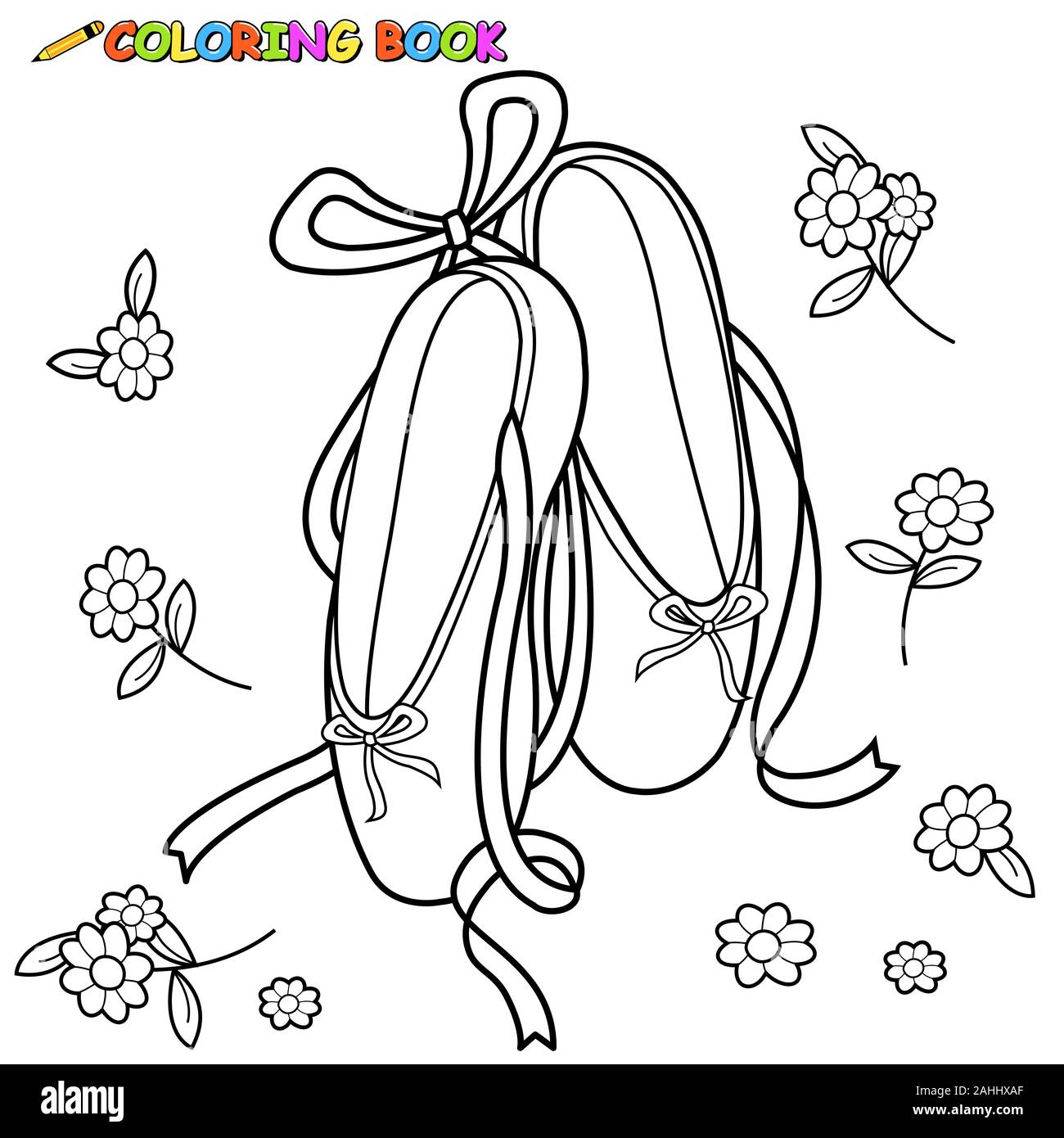 Girls pair of ballet pointe shoes. Ballet flats with ribbons. Ballerina ...