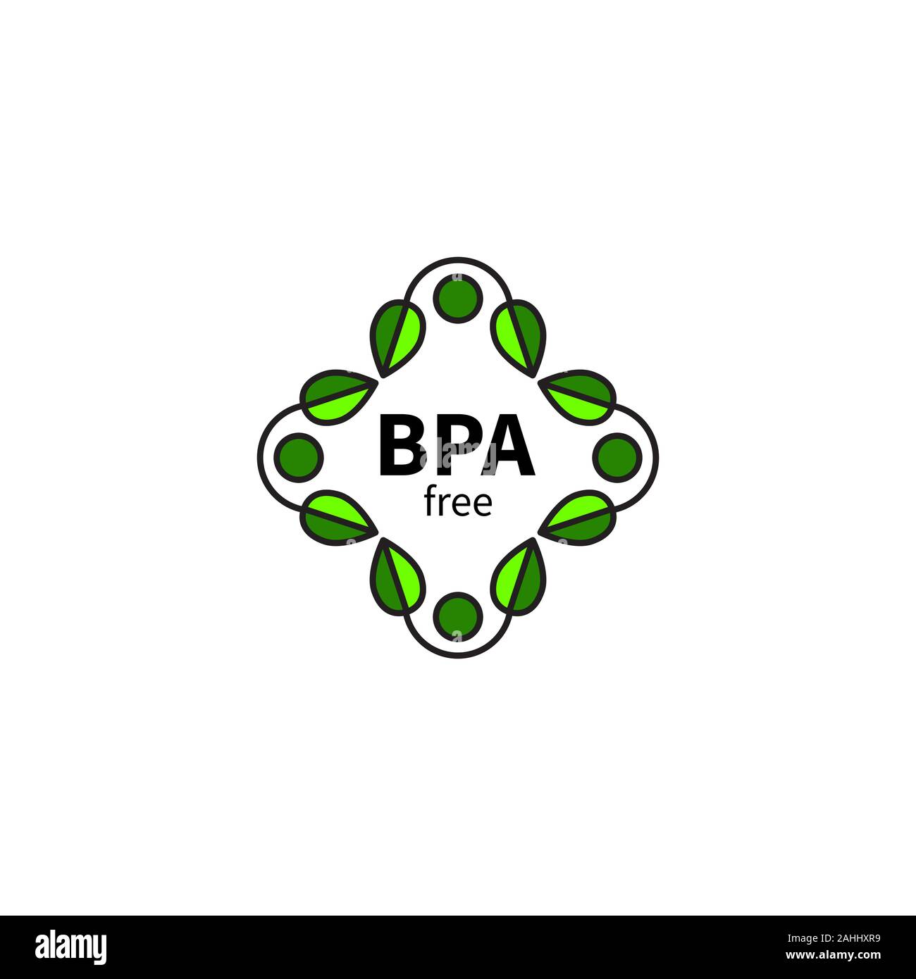 BPA free icon, green symbol, BPA free green vector symbol with leaves ...