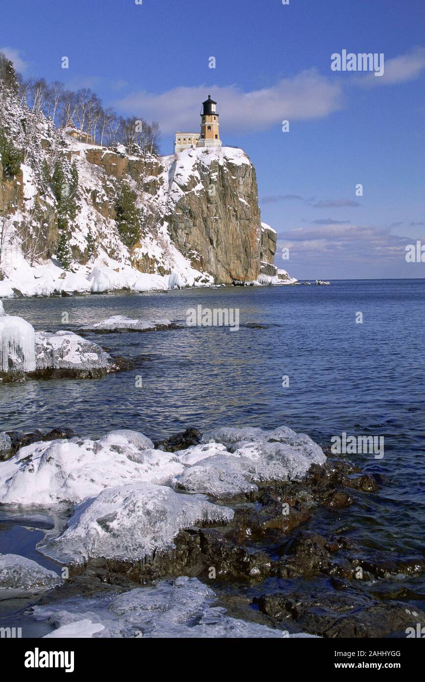Split Rock Lighthouse and Lake Superior in winter. Split Rock