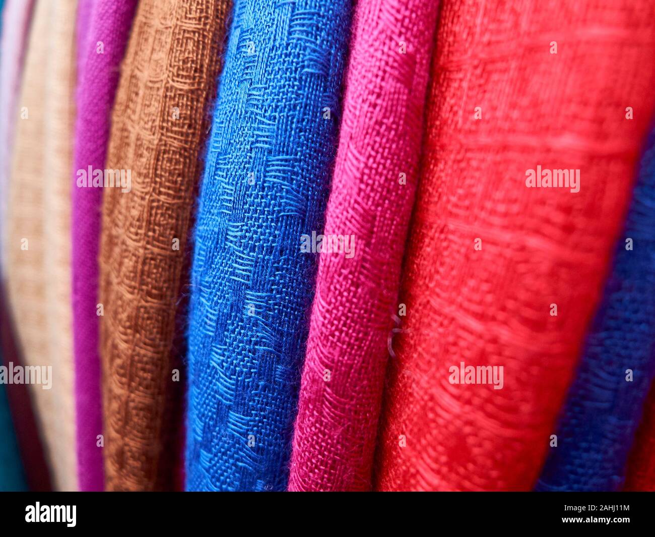 traditional turkish milticolored fabric pieces. Stock Photo