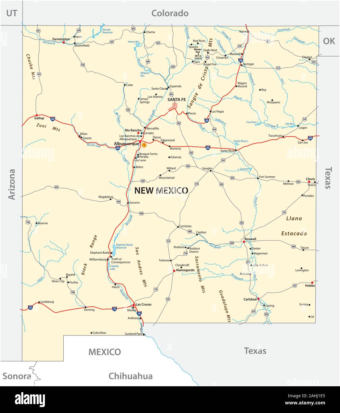 road map of the US American State of New Mexico Stock Vector