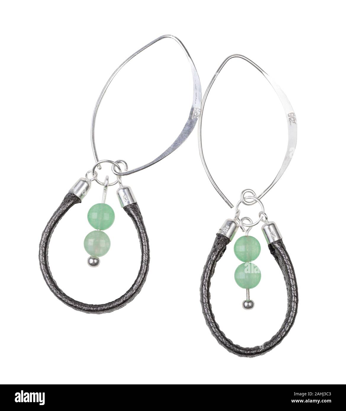 Top View Of Hand Crafted Silver Earrings From Leather Lace And