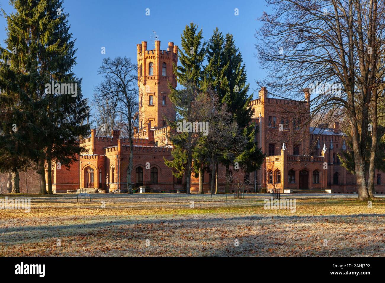 Sorkwity, Neo-Gothic palace from 1860, Warmian-Masurian Voivodeship, Poland Stock Photo