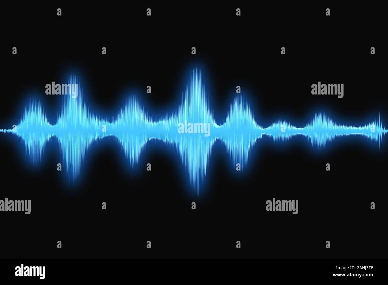 Blue sound wave effect, many period of frequency in one loop, blue aura of  the wave on black background Stock Photo - Alamy