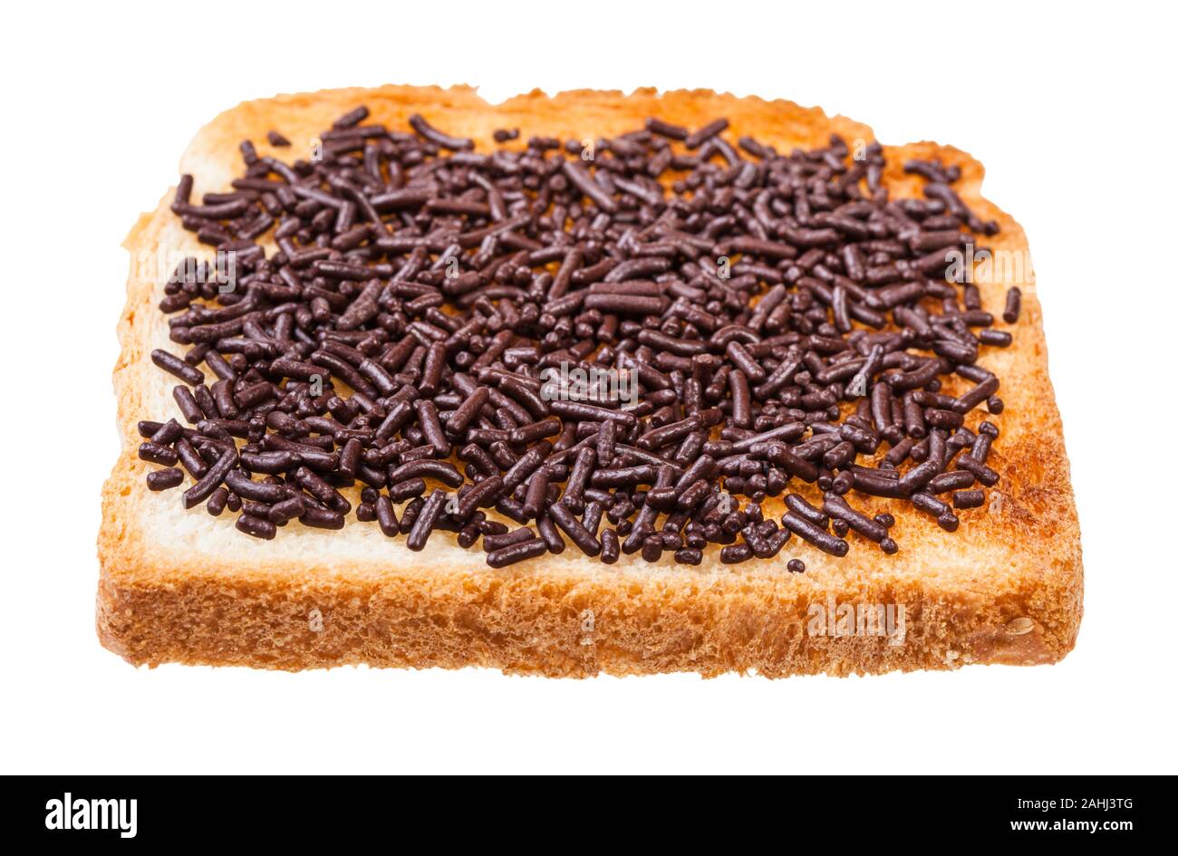 dutch sweet open sandwich with toast and hagelslag (topping from chocolate  sprinkles) isolated on white background Stock Photo - Alamy