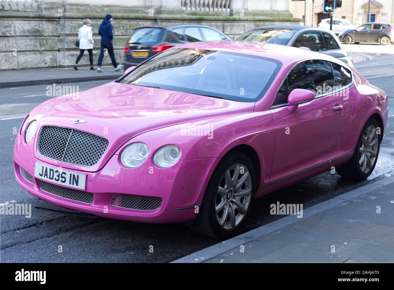 Pink Bentley parked in the city of Oxford Stock Photo