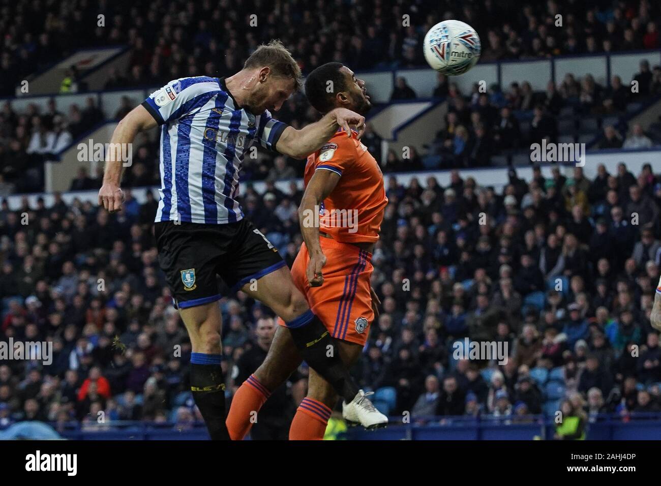 29th December 2019, Hillsborough, Sheffield, England; Sky Bet Championship, Sheffield Wednesday v Cardiff City : Tom Lees (15) of Sheffield Wednesday heads the ball into the back of the net to make it 2-1  Credit: Kurt Fairhurst/News Images Stock Photo