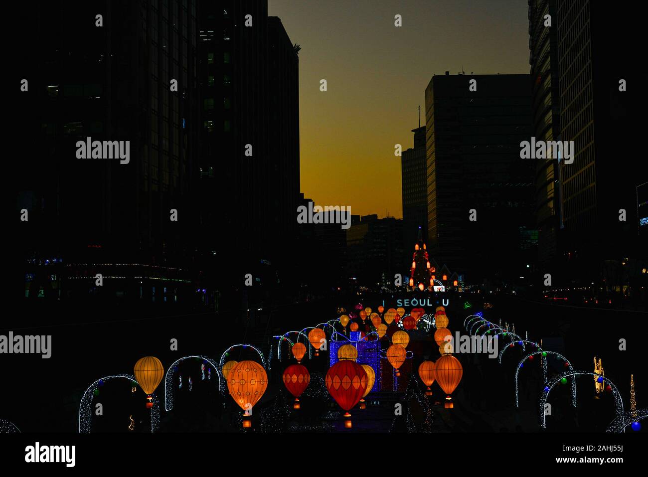 A light festival in during winter season in Cheonggyecheon, Seoul